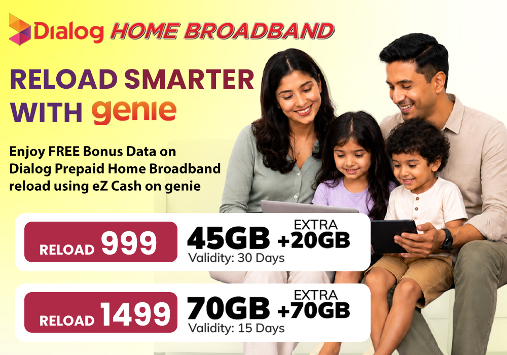 Reload Dialog Prepaid Home Broadband via eZ cash and Get Bonus Data
